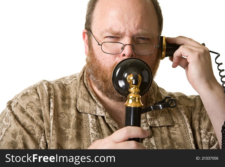 Man with vintage phone