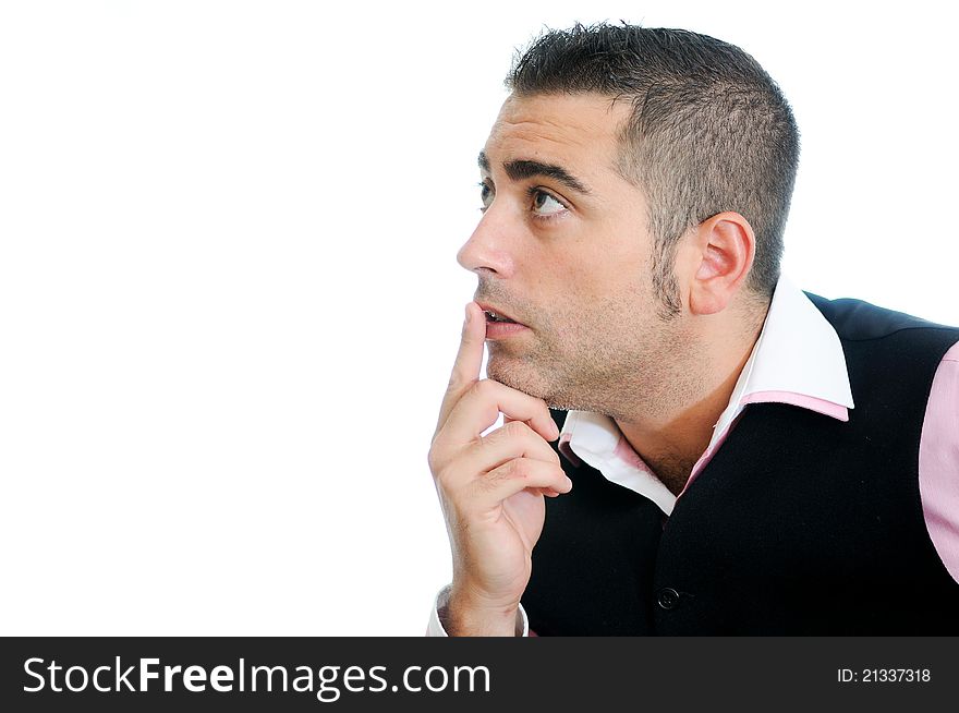 A business man wearing a vest on white background. A business man wearing a vest on white background