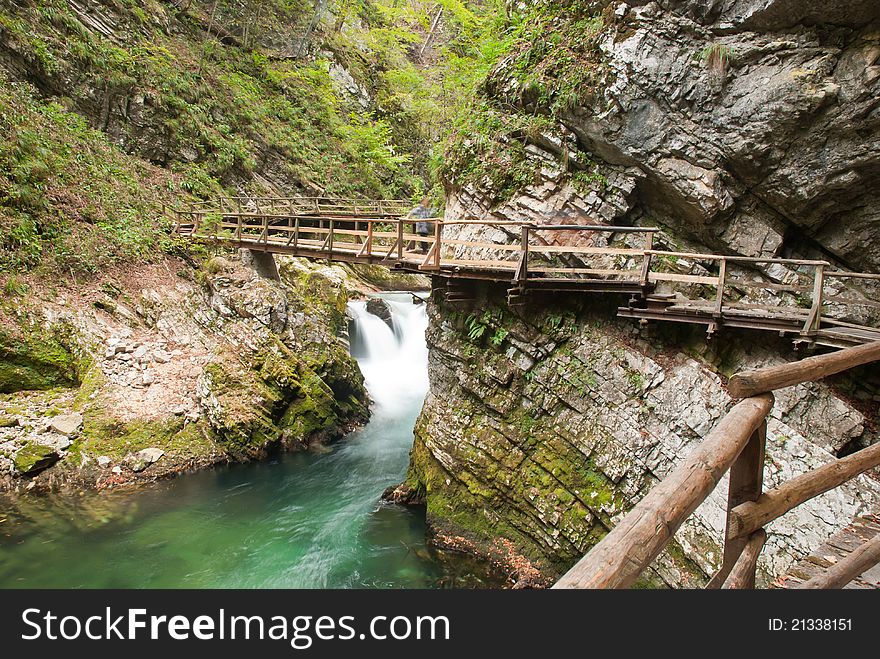 Walking in the gorge of Vintgar in Slovenia