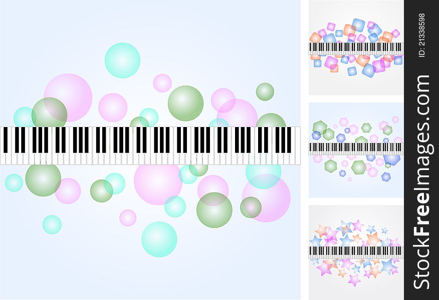 Set of musical backgrounds with piano keyboard and geometric shapes. Vector illustration. Set of musical backgrounds with piano keyboard and geometric shapes. Vector illustration.