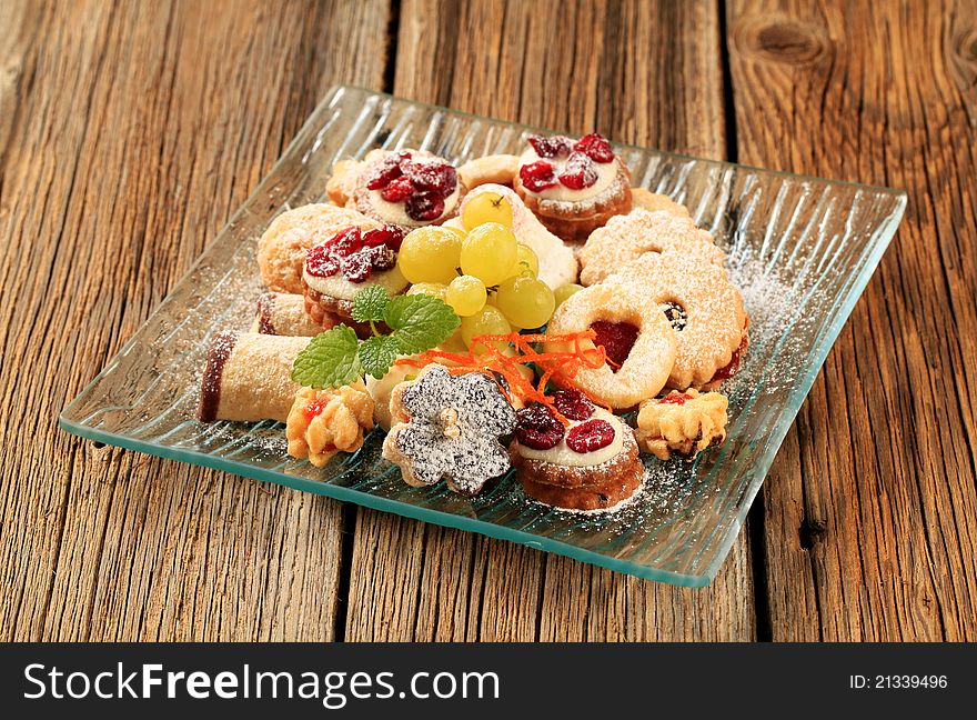 Various kinds of cookies on a plate. Various kinds of cookies on a plate