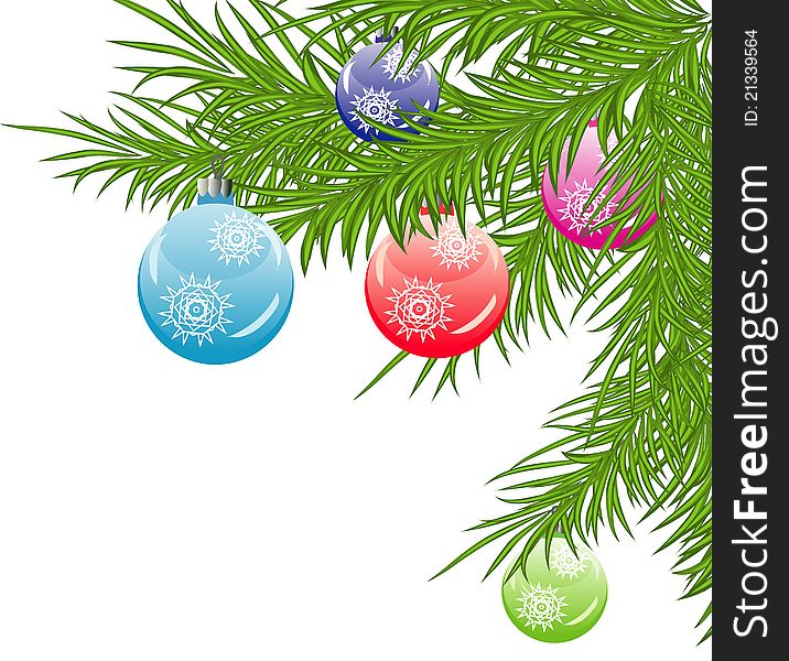 Christmas background, christmas tree illustration with baubles. Christmas background, christmas tree illustration with baubles