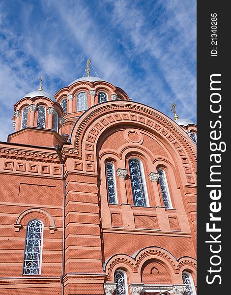 Upper part of Saint Nicholas Cathedral of Shroud Khotkovo Monastery in Khotkovo, Moscow region, Russia. Upper part of Saint Nicholas Cathedral of Shroud Khotkovo Monastery in Khotkovo, Moscow region, Russia.