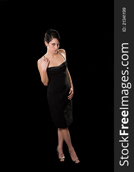 Studio shot of fashion model on black background