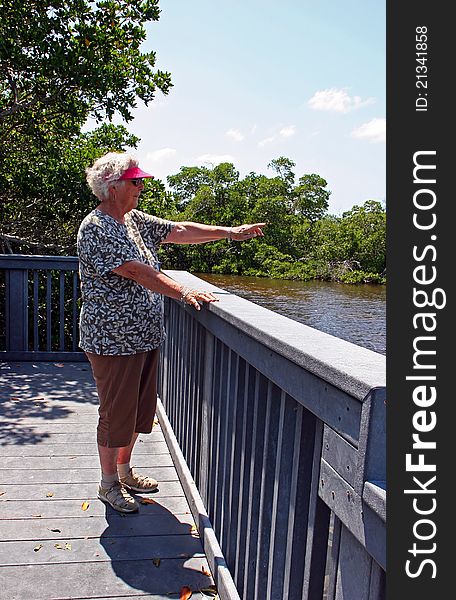 Woman Tourist Ding Darling Wildlife Refuge Florida. Woman Tourist Ding Darling Wildlife Refuge Florida