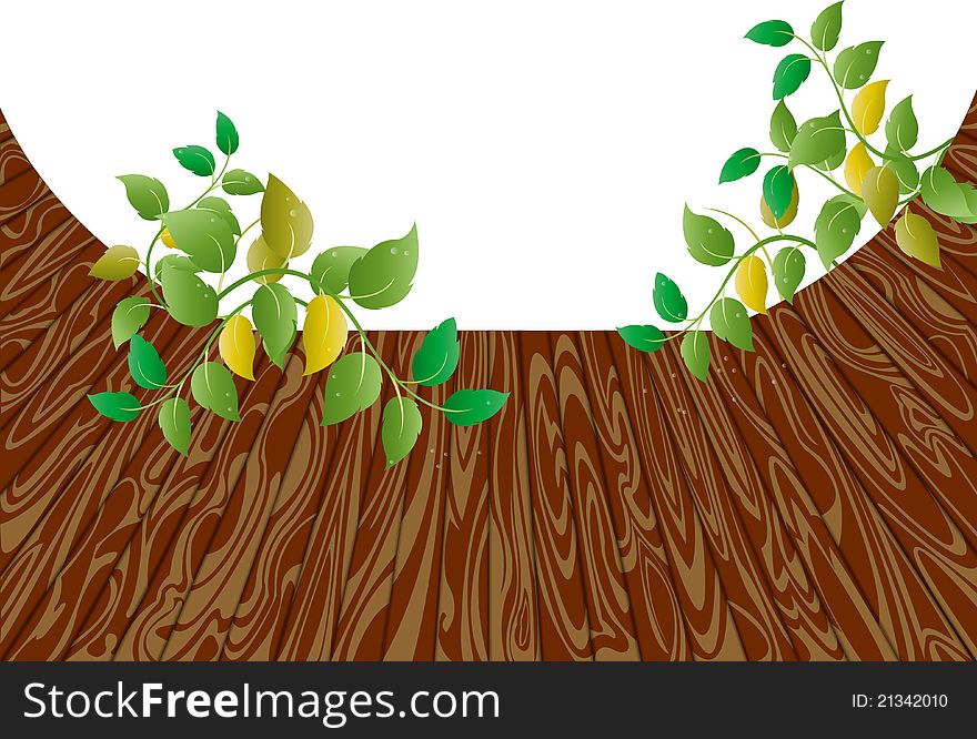 Wood Floor And Green Trees Leaves