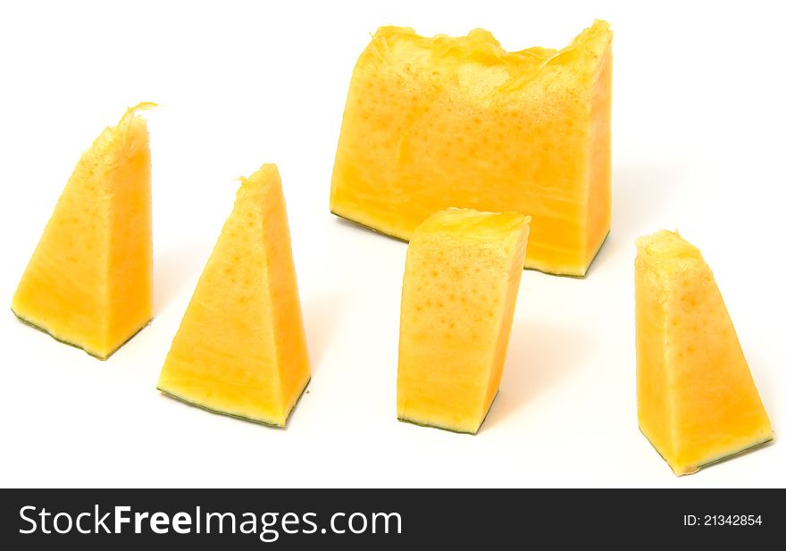 Pieces of pumpkin on a white background