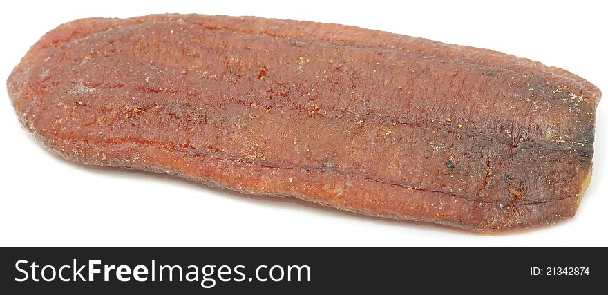 A dried banana on a white background