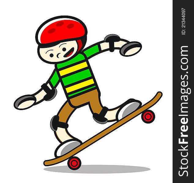 Illustration of boy play with his skate board. Illustration of boy play with his skate board