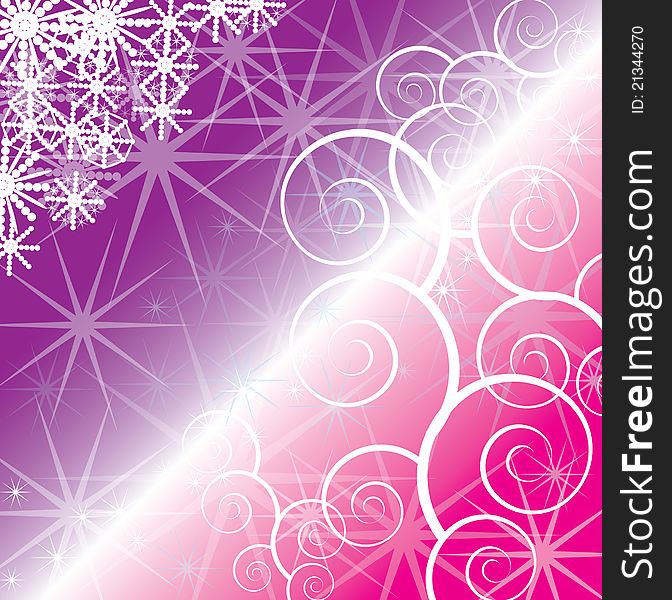Curls and snowflake on starry pink background. Curls and snowflake on starry pink background