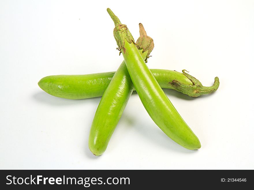 Green finger eggplant On a white background.