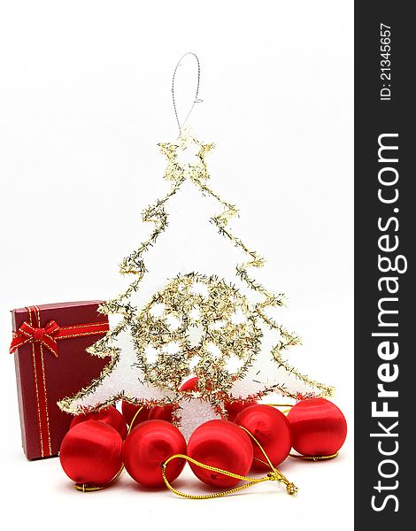 Holiday box with christmas tree and ornament for decoration. Holiday box with christmas tree and ornament for decoration