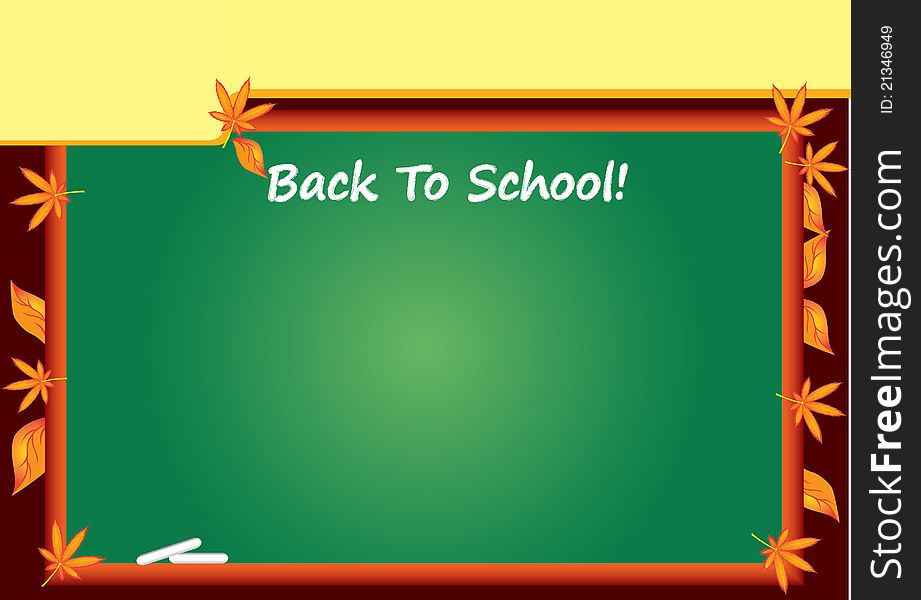 Back to school template with green blackboard and autumn leaves. Back to school template with green blackboard and autumn leaves.