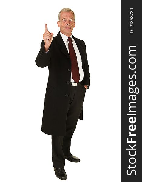 Business man in black suit over a white background. Business man in black suit over a white background