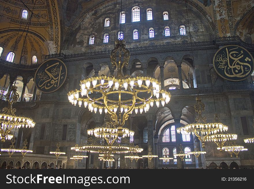 Interior of Hagia Sofia - famous monument in Istanbul