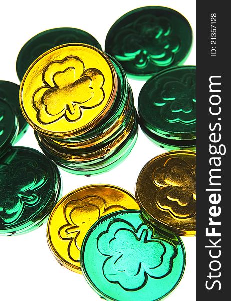 Close up St. Patricks Day coins