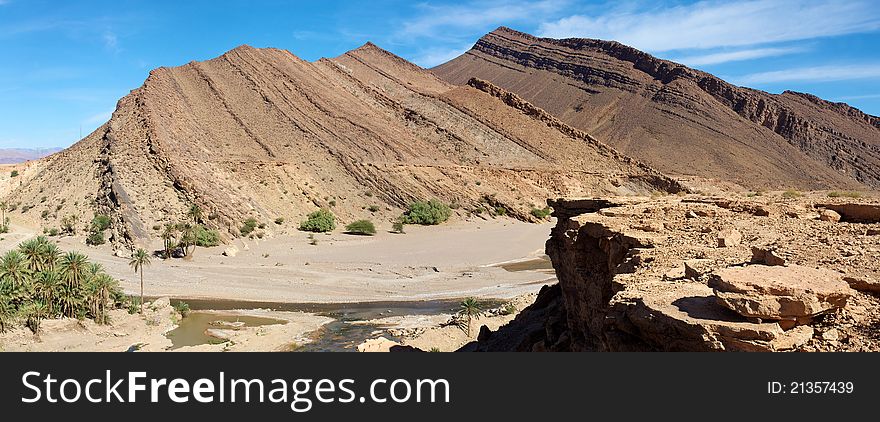 View of a wild landscape and desert in the south of Morocco. View of a wild landscape and desert in the south of Morocco