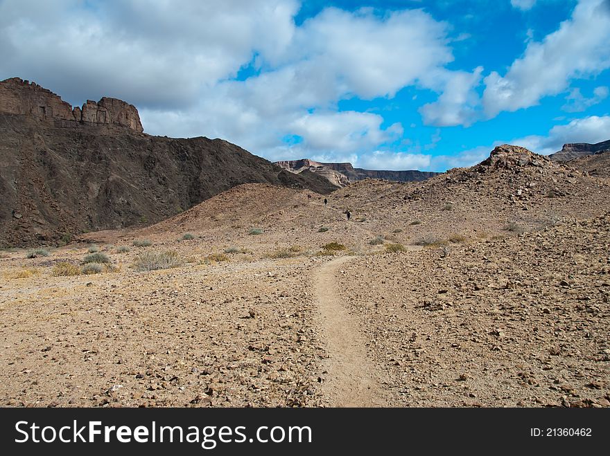 A walking trial in the sand and stone, Fish River Canyon, Namibia. A walking trial in the sand and stone, Fish River Canyon, Namibia