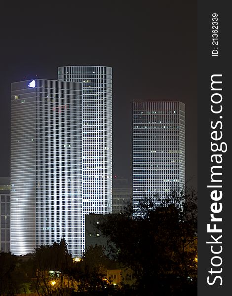 Azrieli center at night. Tel Aviv. Israel