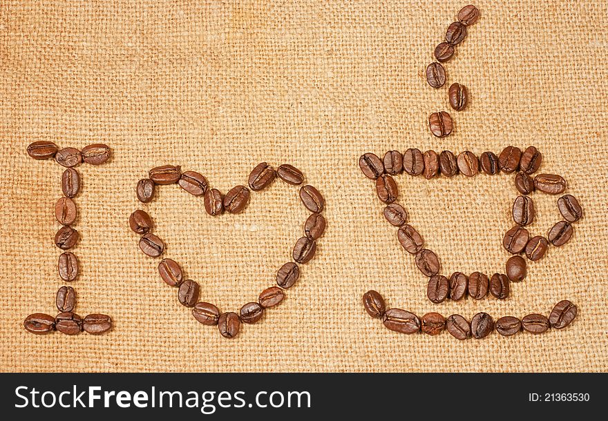 The inscription of the bean, I love coffee