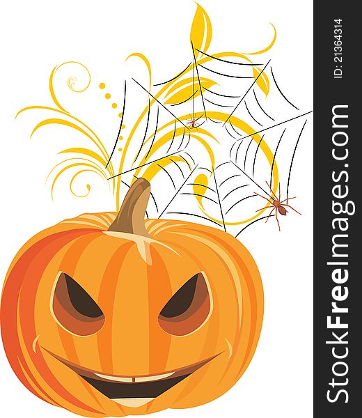 Halloween pumpkin with spiders. Illustration