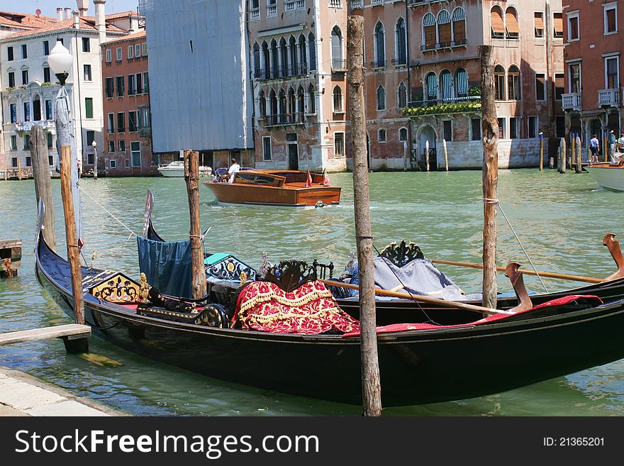Gondolas in Grand canal in Venice, Italy. Gondolas in Grand canal in Venice, Italy