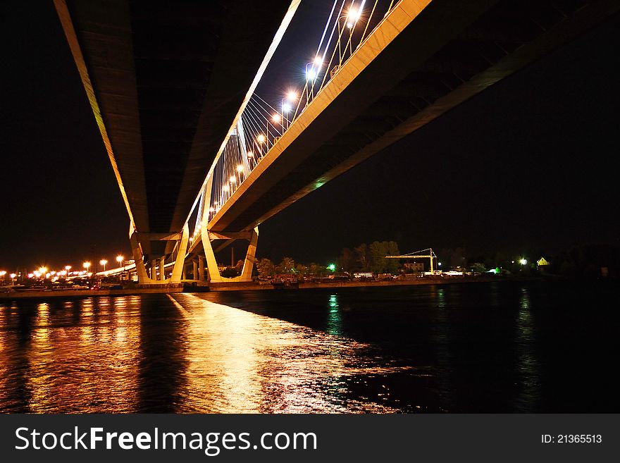 Big cable-stayed bridge at night, St.Petersburg