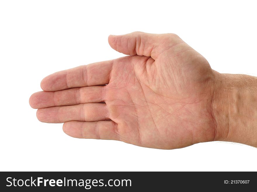Closeup of empty hand isolated on white background