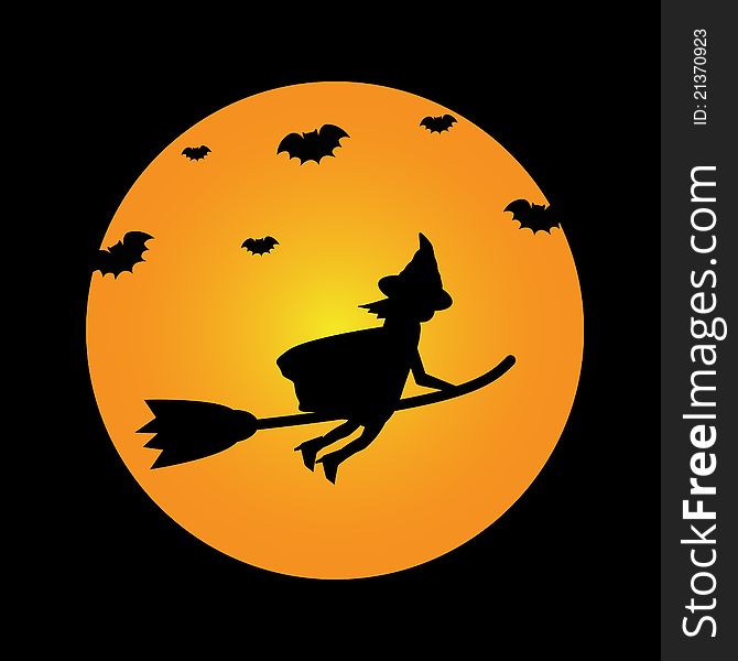 Halloween bat witch on broomstick