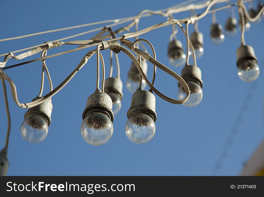 Bulbs and wire for lighting historical building .