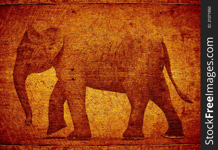 3D Stamp Elephant On Wood