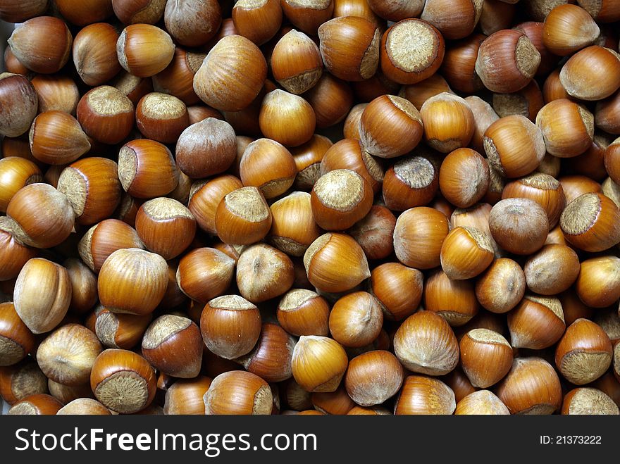 Hazelnuts are in a box on the market