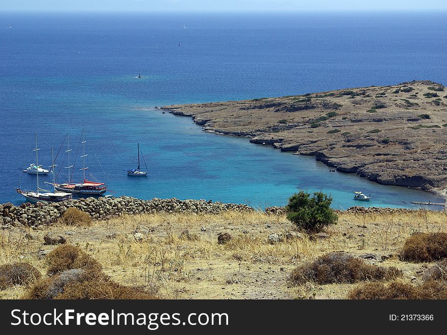 Boats in the lagoon in the Aegean Sea near the coast of Turkey. Boats in the lagoon in the Aegean Sea near the coast of Turkey