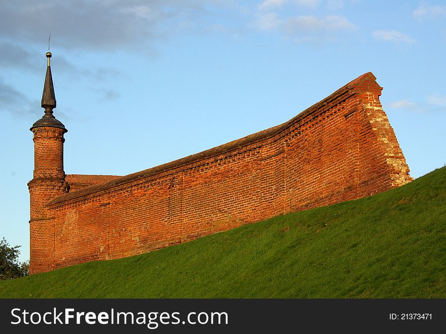 The fortress wall in the ancient Russian city of Kolomna. The fortress wall in the ancient Russian city of Kolomna