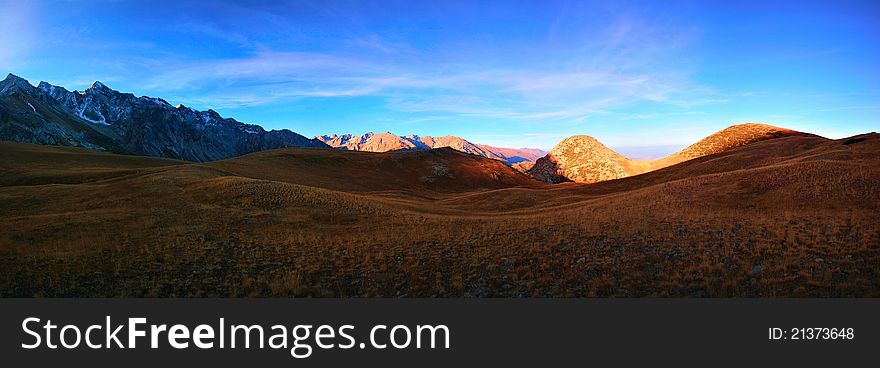 Stitched Panorama Mountains of southern Kazakhstan, Sazan Ata gorge, the Dawn. Stitched Panorama Mountains of southern Kazakhstan, Sazan Ata gorge, the Dawn