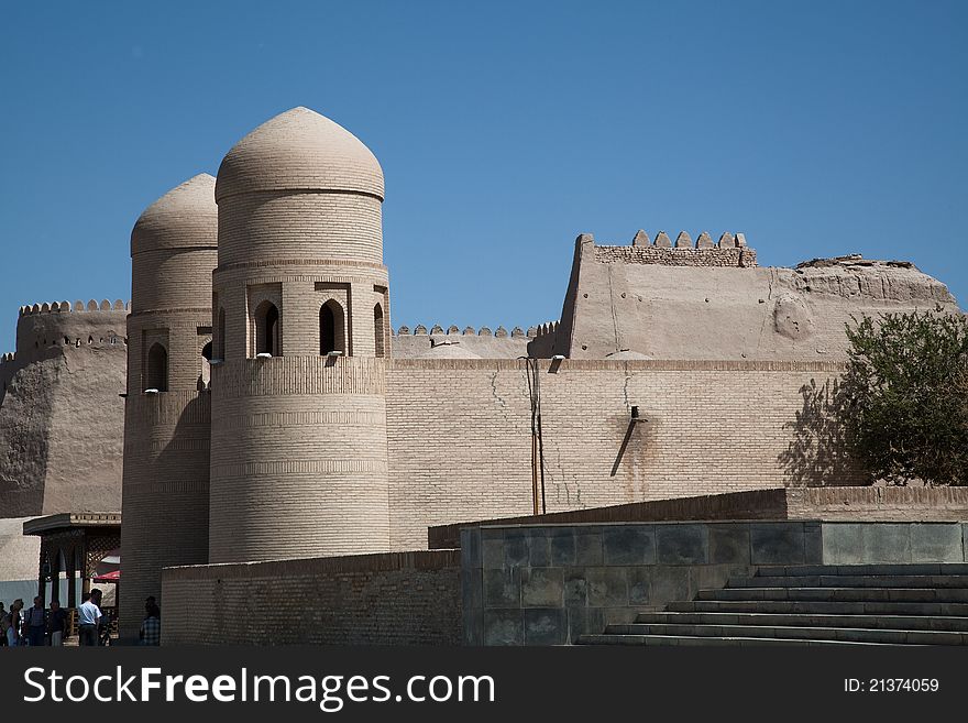 The walls of the city of khiwa in Uzbekistan. The walls of the city of khiwa in Uzbekistan