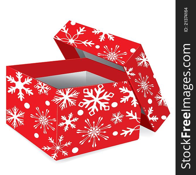 Christmas red gift box with snowflakes