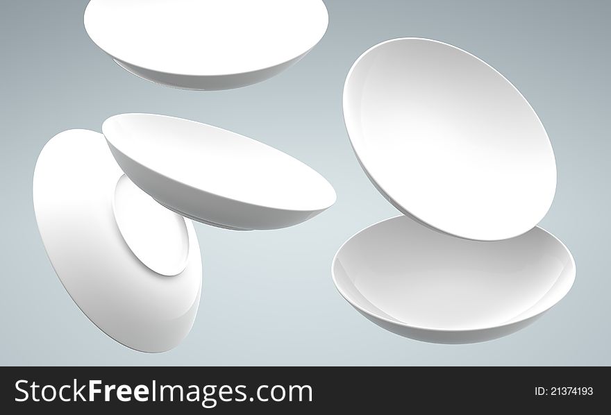 White Sphere Dish plate fall and Spread on white background. 3d model illustration. White Sphere Dish plate fall and Spread on white background. 3d model illustration