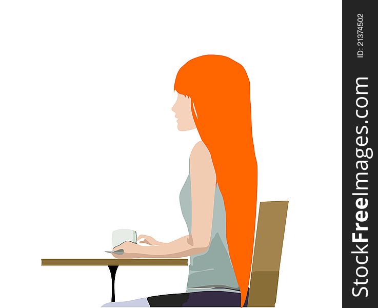 Young woman sitting at table in cafe. Young woman sitting at table in cafe