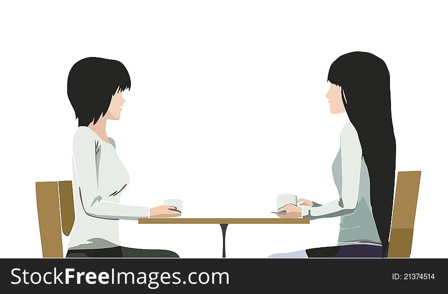 Two young woman sitting at table in cafe. Two young woman sitting at table in cafe