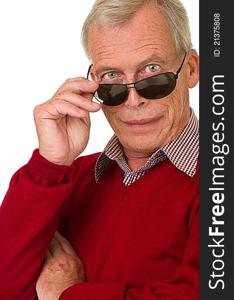 Succesfull senior with sunglasses/shades. Over a white background. Succesfull senior with sunglasses/shades. Over a white background