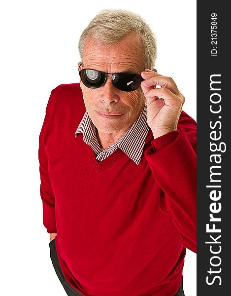 Succesfull senior with sunglasses/shades. Over a white background. Succesfull senior with sunglasses/shades. Over a white background