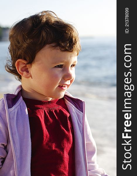 Three years old child, first time on the beach. Three years old child, first time on the beach.