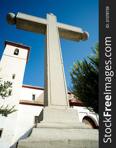 Cross against blue sky, Spain. Cross against blue sky, Spain