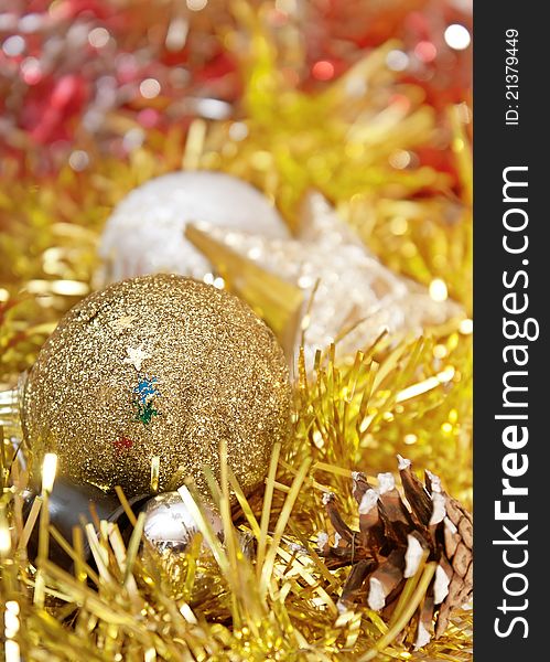 Christmas decoration with shiny glare over light background