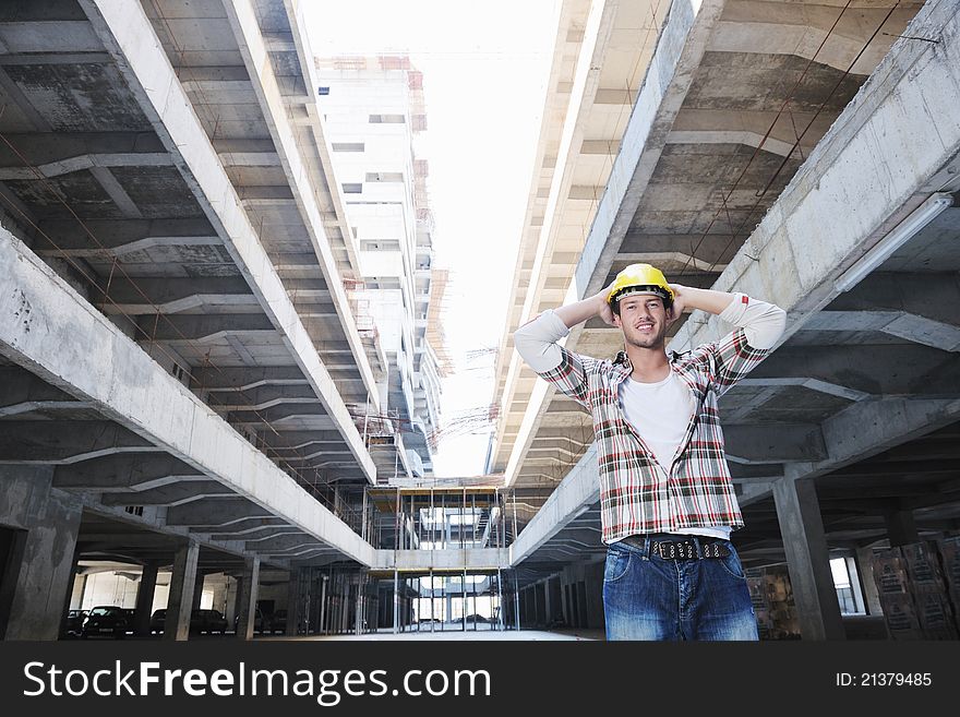 Handsome hard worker people portrait at concstruction site. Handsome hard worker people portrait at concstruction site