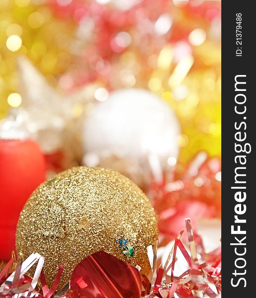 Christmas decoration with shiny glare over light background