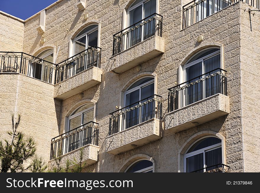 Typical facade of wealthy house with balconies in East Jerusalem, Israel. Typical facade of wealthy house with balconies in East Jerusalem, Israel.