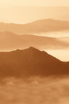 Foggy Panorama At Sunset Royalty Free Stock Photo Foggy Panorama At Sunset Royalty Free Stock Photo
