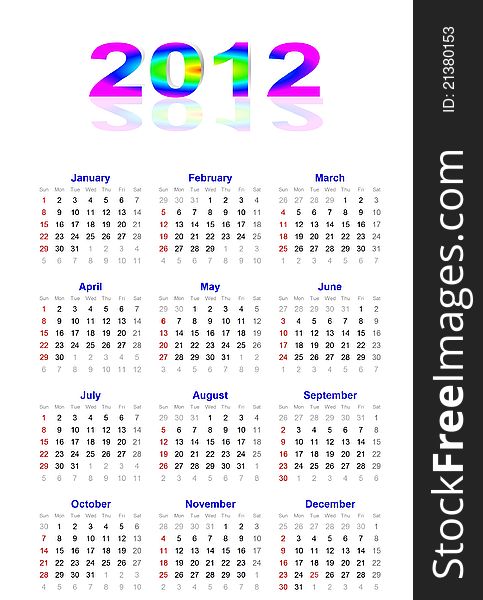 2012 Calendar with rainbow for happy new year